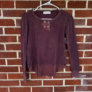 Project Social T Waffle Knit Long Sleeve Henley Top Maroon Small